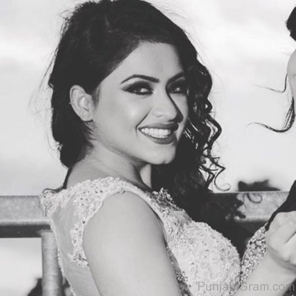 Black And White Image Of Smiling Simi Chahal -00176