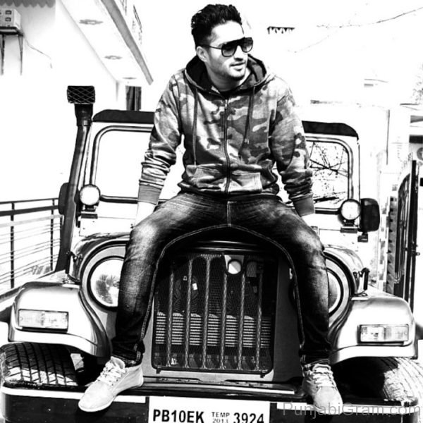 Black And White Image Of Jassi Gill On Jeep-529